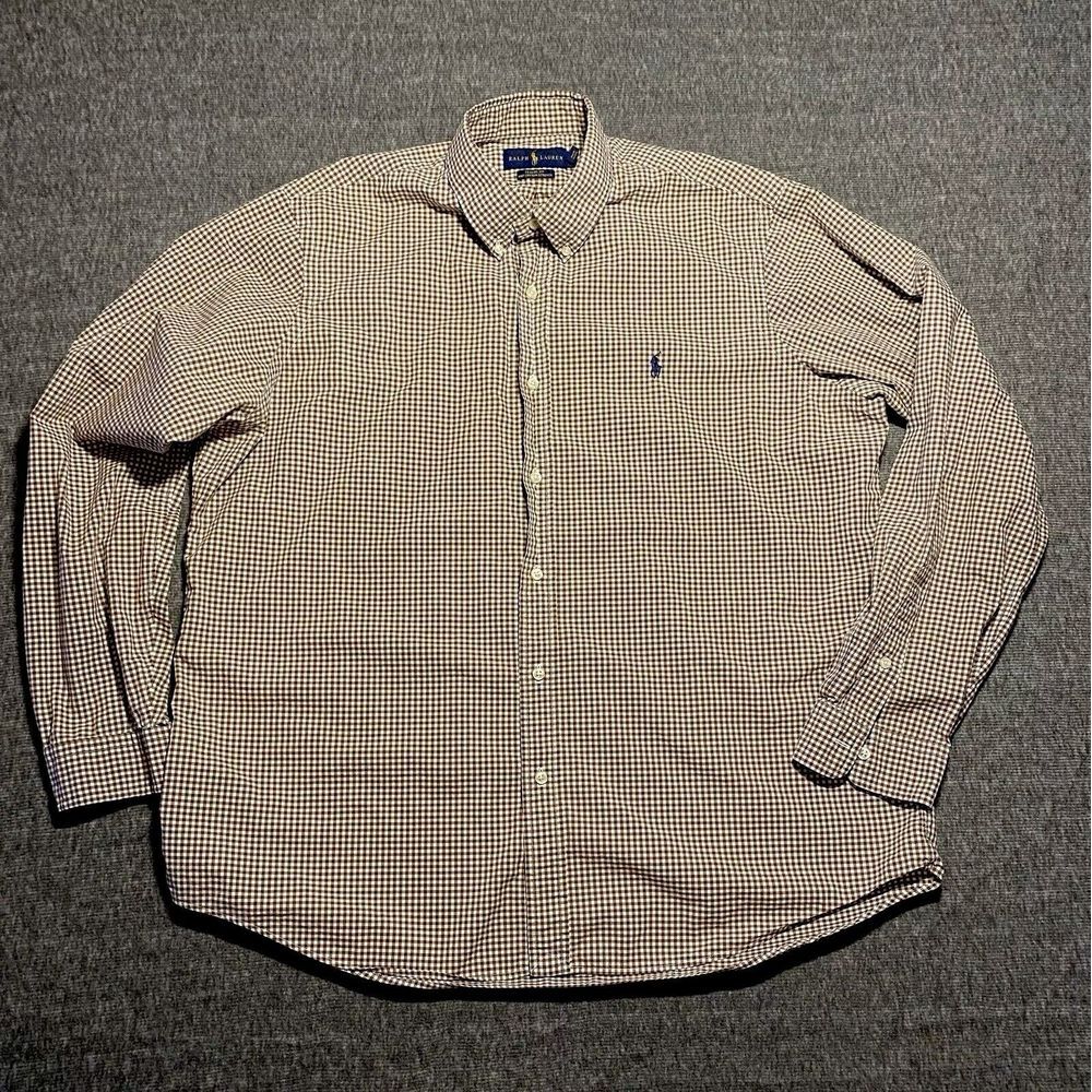 Ralph Lauren Mens XL /TG Gingham Check Long Sleeve Button Shirt Small Green Pony